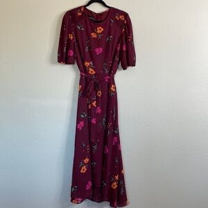 Donna Morgan dress womens ten 10 maroon floral full-length sleeves